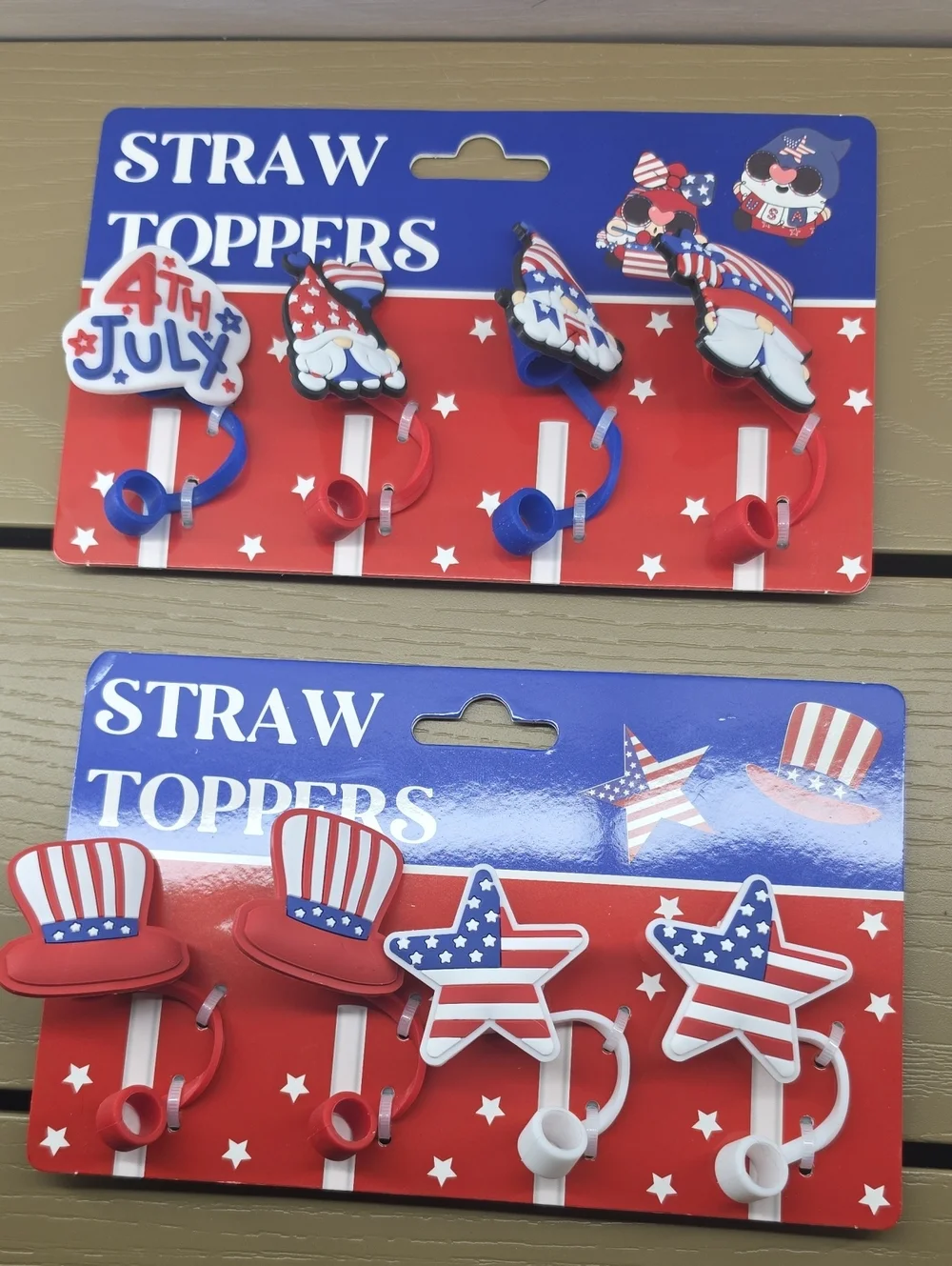 Patriotic 4th of July Straw Toppers - Red, White & Blue